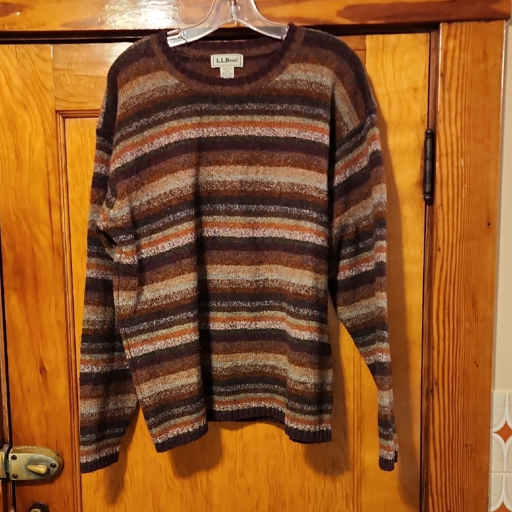Vintage L.L. Bean Shetland Wool Striped Crewneck Sweater Large